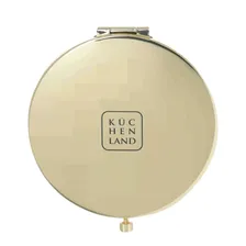 Зеркало карманное, 7 см, двустороннее, металл, золотистое, Черные стразы, Art deco